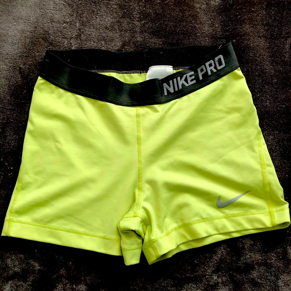 Nike- Neon Lime Green Pro shorts (Size M)